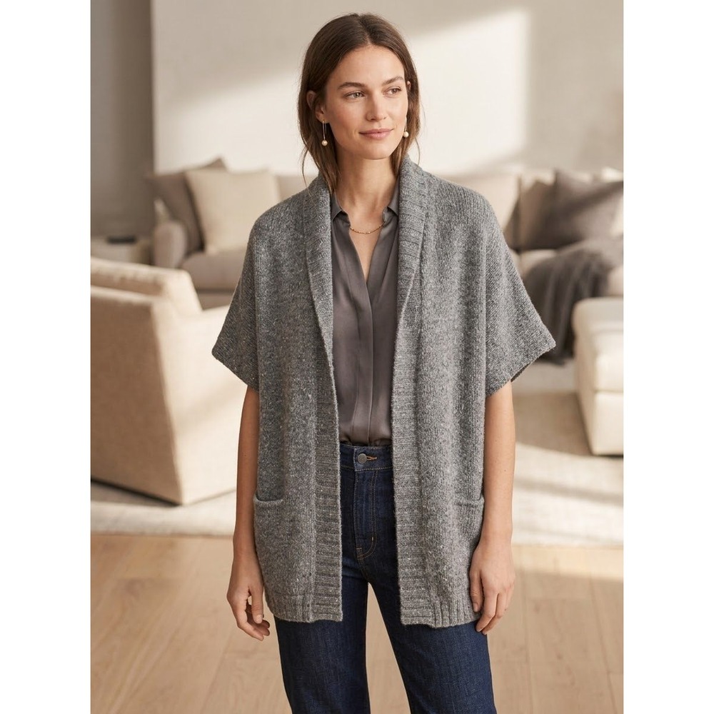 Belted Shawl Collar Vince Gray Wool Marled Cardigan Size M Medium